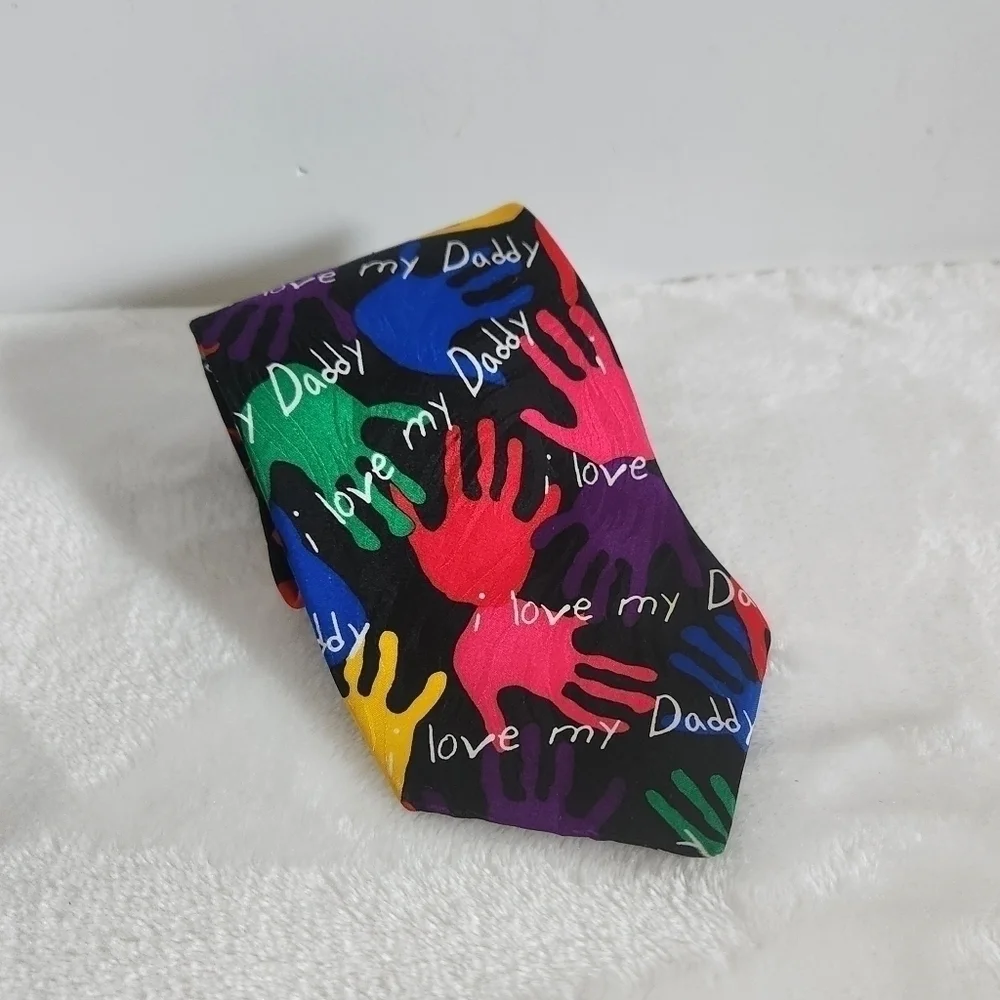 RM Style Ralph Marlin Black Silk Vintage 1996 I Love My Daddy Hands Necktie Tie